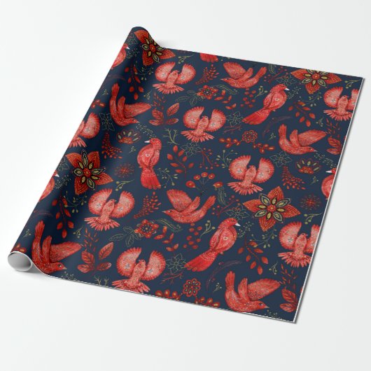 Papier Cadeau oiseaux des forêts enchantées enrobant rouge de No (Déroulé)