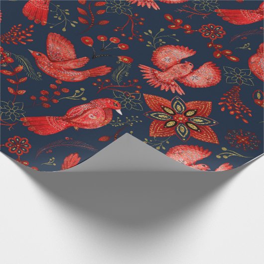 Papier Cadeau oiseaux des forêts enchantées enrobant rouge de No (Coin)