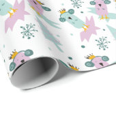 Papier Cadeau Oiseaux d'hiver Arbres de Noël Iceberg Doodles (Coin rond)