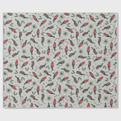 Papier Cadeau Oiseaux d'hiver Cardinal rouge, pins et baies (Plat)