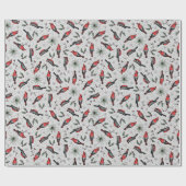 Papier Cadeau Oiseaux d'hiver Cardinal rouge, pins et baies (Plat)