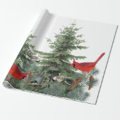 Papier Cadeau Oiseaux d'hiver Forêt Cardinal Pickadee Nuthatch (Déroulé)