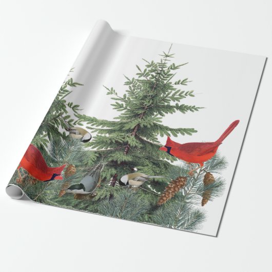Papier Cadeau Oiseaux d'hiver Forêt Cardinal Pickadee Nuthatch (Déroulé)