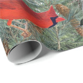 Papier Cadeau Oiseaux d'hiver Forêt Cardinal Pickadee Nuthatch (Coin rond)