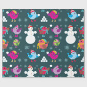 Papier Cadeau Oiseaux d'hiver Jouer dans la neige avec Snowman (Plat)
