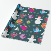 Papier Cadeau Oiseaux d'hiver Jouer dans la neige avec Snowman (Déroulé)