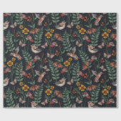 Papier Cadeau Oiseaux du jardin foncé et papillons (Plat)