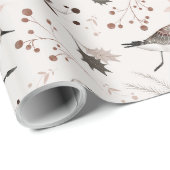 Papier Cadeau Oiseaux du Nord Twigs Berries Botaniques Feuilles (Coin rond)