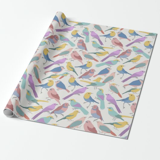 Papier Cadeau Oiseaux Ensemble Animaux Enveloppement Papier (Déroulé)