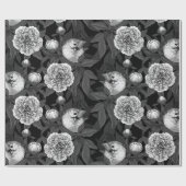 Papier Cadeau Oiseaux et fleurs de pivoines monochromes, gris (Plat)