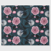 Papier Cadeau Oiseaux et fleurs de pivoines roses avec feuille (Plat)