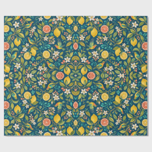 Papier Cadeau Oiseaux et Fleurs de Verger d'Agrume