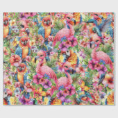 Papier Cadeau Oiseaux et fleurs tropicaux (Plat)