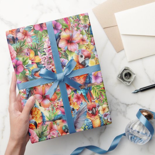 Papier Cadeau Oiseaux et fleurs tropicaux petits (Cadeaux)