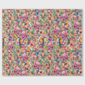 Papier Cadeau Oiseaux et fleurs tropicaux petits (Plat)