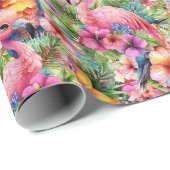Papier Cadeau Oiseaux et fleurs tropicaux petits (Coin rond)