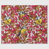 Papier Cadeau Oiseaux et hanches roses de chien (Plat)