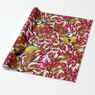 Papier Cadeau Oiseaux et hanches roses de chien