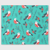 Papier Cadeau Oiseaux et Motif de Noël Holly Berry (Plat)