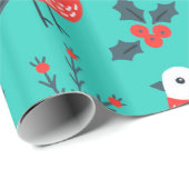 Papier Cadeau Oiseaux et Motif de Noël Holly Berry (Coin rond)