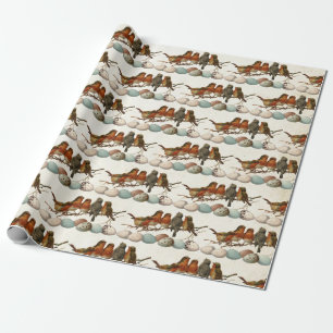 Papier Cadeau Oiseaux et oeufs Robin Parchemin Vintage Découpag