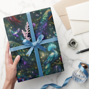 Papier Cadeau Oiseaux Exotiques Fantaisie Luxe