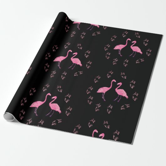 Papier Cadeau Oiseaux Flamants roses roses (Déroulé)