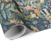 Papier Cadeau OISEAUX, FLEURS ET FEUILLES DE CABBAGE, Bleu (Coin rond)