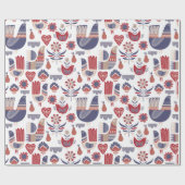 Papier Cadeau Oiseaux floraux d'hiver scandinave (Plat)