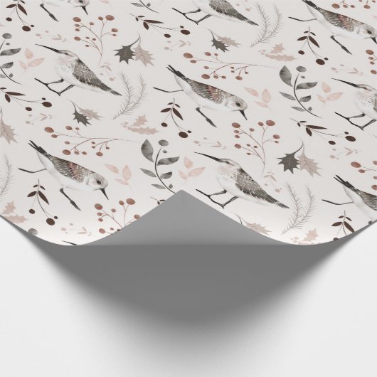 Papier Cadeau Oiseaux forestiers Feuille Noël (Coin)