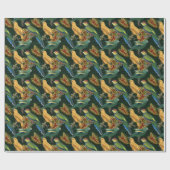 Papier Cadeau Oiseaux jaunes et verts sur vert (Plat)