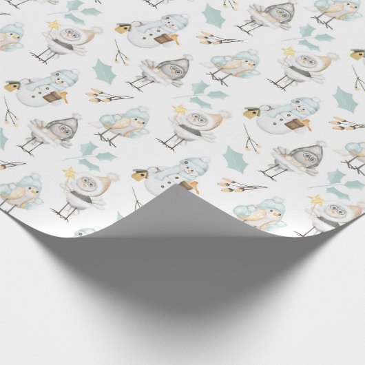 Papier Cadeau Oiseaux mignons et bonshommes de neige  (Coin)
