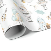 Papier Cadeau Oiseaux mignons et bonshommes de neige  (Coin rond)