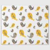 Papier Cadeau Oiseaux mignons - jaune et gris (Plat)
