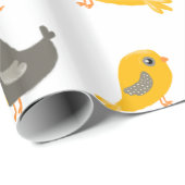 Papier Cadeau Oiseaux mignons - jaune et gris (Coin rond)