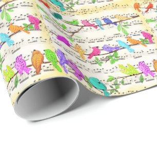 Papier Cadeau Oiseaux musicaux colorés mignons Symphonie - Chans