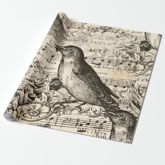 Papier Cadeau oiseaux musicaux victoriens (Déroulé)