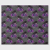 Papier Cadeau Oiseaux noirs et Roses pourpres (Plat)