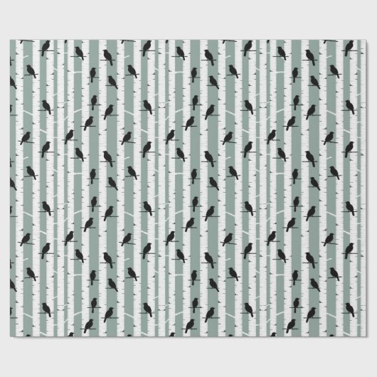 Papier Cadeau Oiseaux noirs perchés sur un tronc d'arbre Papier  (Plat)