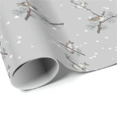 Papier Cadeau Oiseaux sur la branche d'hiver avec des flocons de (Coin rond)