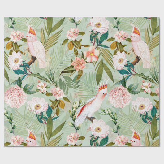 Papier Cadeau Oiseaux tropicaux Cockatoo Jungle Motif - Vert (Plat)