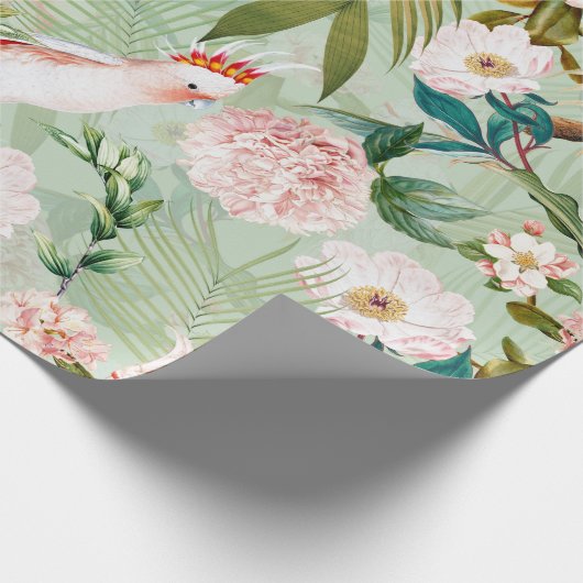 Papier Cadeau Oiseaux tropicaux Cockatoo Jungle Motif - Vert (Coin)