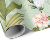 Papier Cadeau Oiseaux tropicaux Cockatoo Jungle Motif - Vert (Coin rond)