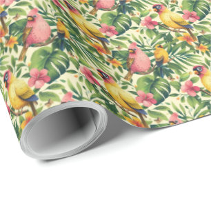 Papier cadeau Oiseaux tropicaux et fleurs