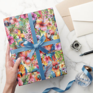 Papier Cadeau Oiseaux tropicaux et fleurs Petites