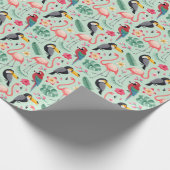 Papier Cadeau Oiseaux tropicaux, fleurs, motif d'aquarelle. (Coin)