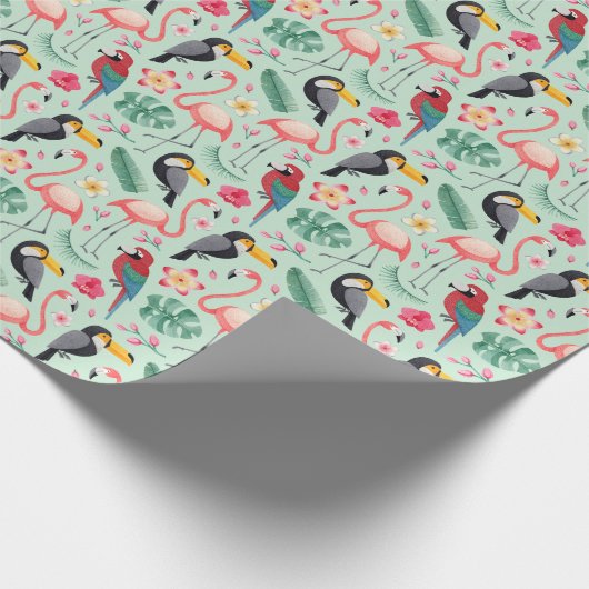 Papier Cadeau Oiseaux tropicaux, fleurs, motif d'aquarelle. (Coin)