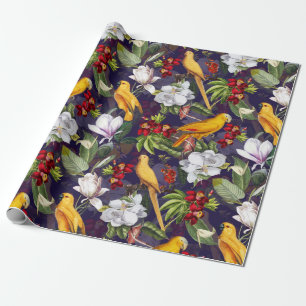 Papier Cadeau Oiseaux tropicaux Perroquets Jungle Motif - Violet