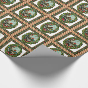 Papier Cadeau Oiseaux vintages dans la couronne Noël