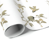 Papier Cadeau Oiseaux vintages et branche (Coin rond)